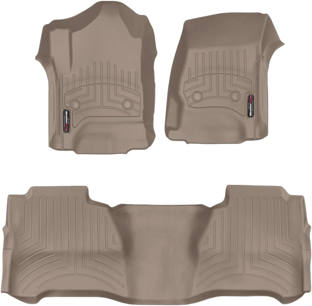 WeatherTech Custom Fit FloorLiners for Chevrolet Silverado 1500, Sierra 2500HD / 3500HD, Silverado 2500HD/3500HD - 1st & 2nd Row (457221-455424), Tan