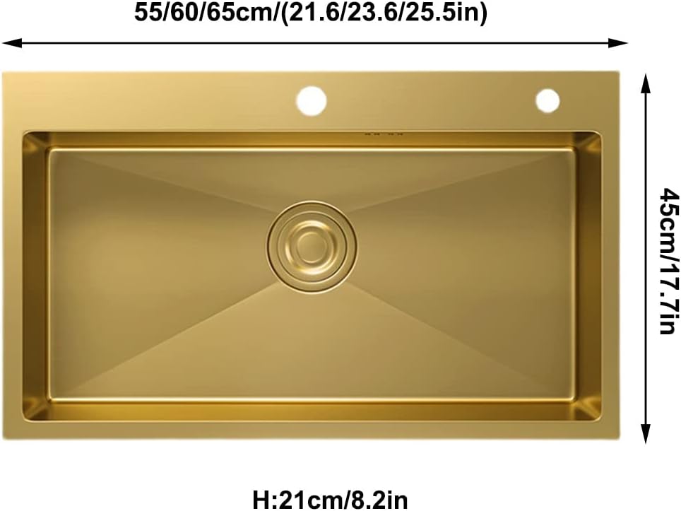 Kitchen Sink. Single Bowl Bar Preparation Counter Square Sink with Pull-Out Faucet Water Purification Faucet & Installation Kit Drop-in Or Undermount (Gold 55x45x21cm)