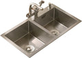 304 Stainless Steel Kitchen Sink Silver Double Bowl Bar Prep Sink RV Sink with Drain Pipe and Installation Kit Drop in Or Undermount (Color : NO Faucet, Size : 72x40x21cm) (Dhave Faucet 72x40x21c