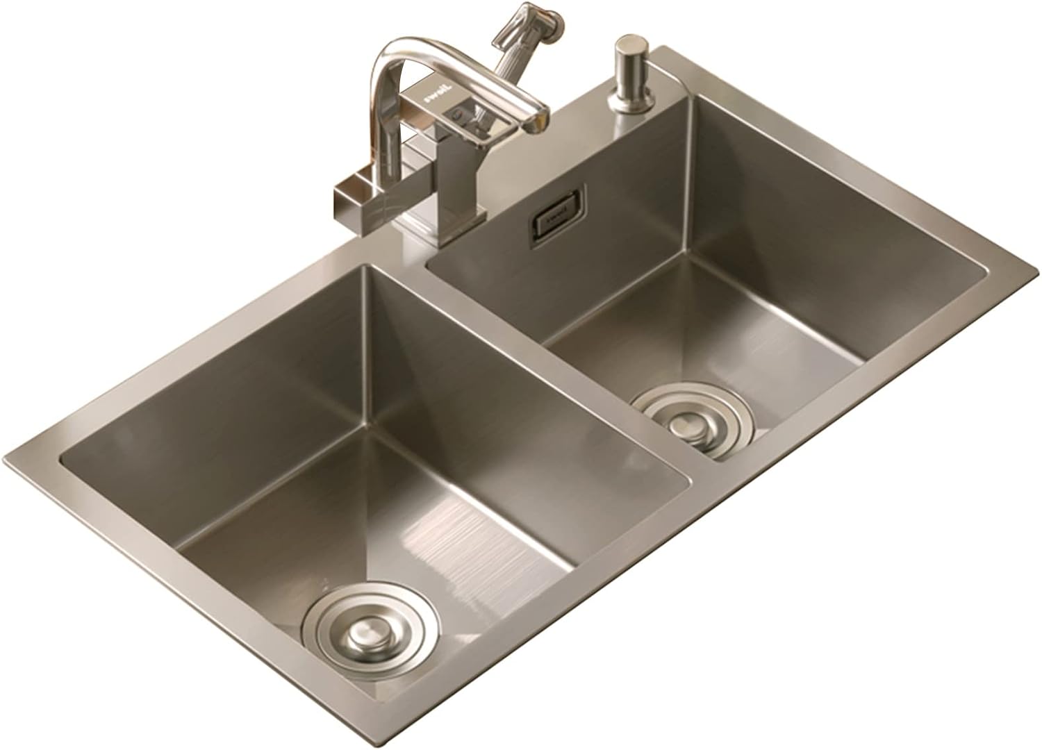 304 Stainless Steel Kitchen Sink Silver Double Bowl Bar Prep Sink RV Sink with Drain Pipe and Installation Kit Drop in Or Undermount (Color : NO Faucet, Size : 72x40x21cm) (Dhave Faucet 72x40x21c