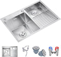 Generic Double Bowl Kitchen Sink Bathro Sinks with Washboard Large 304 Stainless Steel Laundry Sink Multifunctional Bar Kitchen Sink with Drainage Cponent (Color : Silver-b, Size : 70x48x21cm)