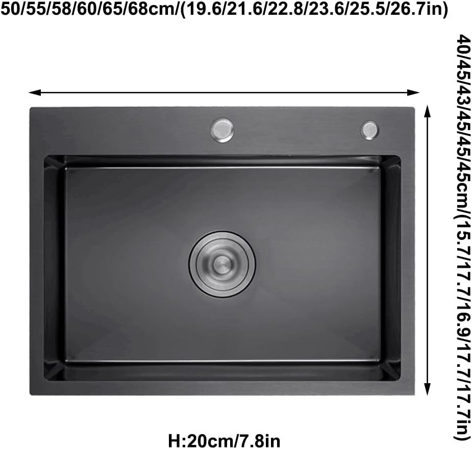 304 Stainless Steel RV Sink Single Bowl Kitchen Bar Sink with Pull Out Faucet & Drain Assembly Top Mount Or Undermount (Black 55x40x21cm)