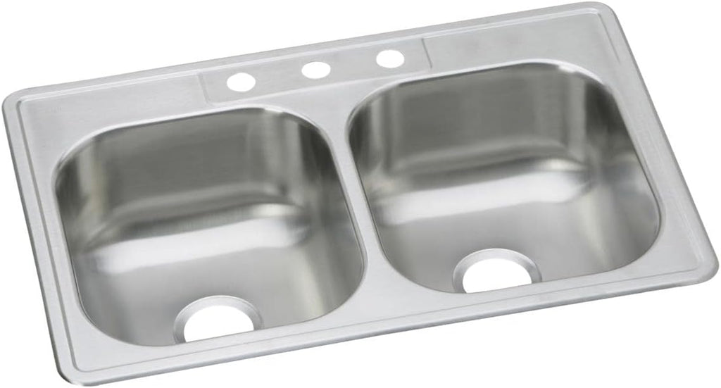 Elkay Dayton DSE233223 Equal Double Bowl Top Mount Stainless Steel Sink, 33 x 22