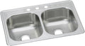 Elkay Dayton DSE233223 Equal Double Bowl Top Mount Stainless Steel Sink, 33 x 22