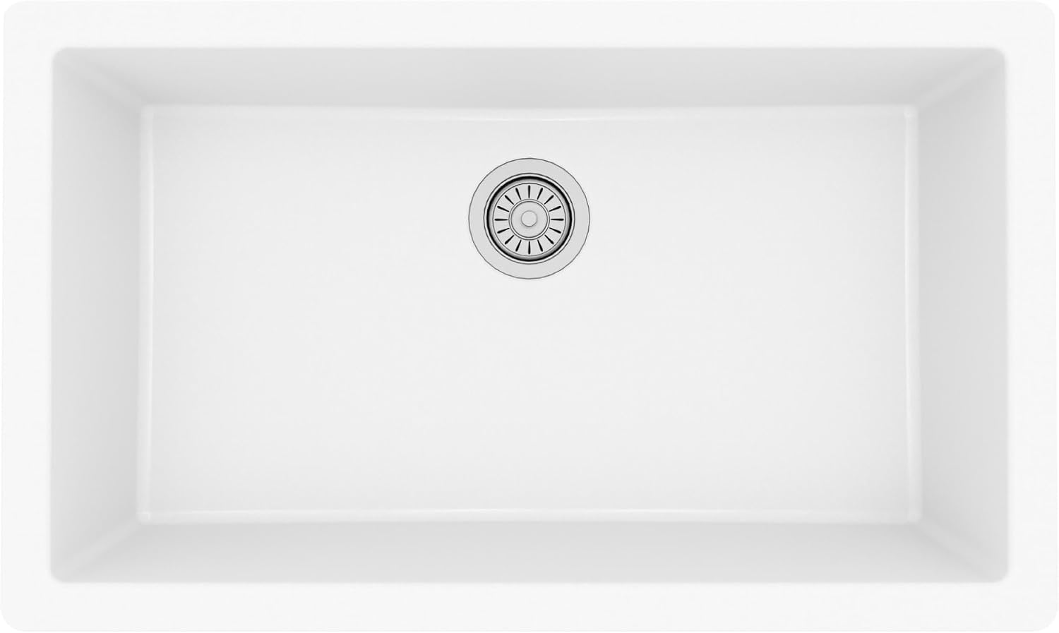 Karran Undermount 33' Large Single Bowl Granite Quartz Composite Kitchen Sink in Concrete – Extra Deep 9' Basin, Heat & Scratch Resistant, Sound Dampening, Rear Drain – QU-812