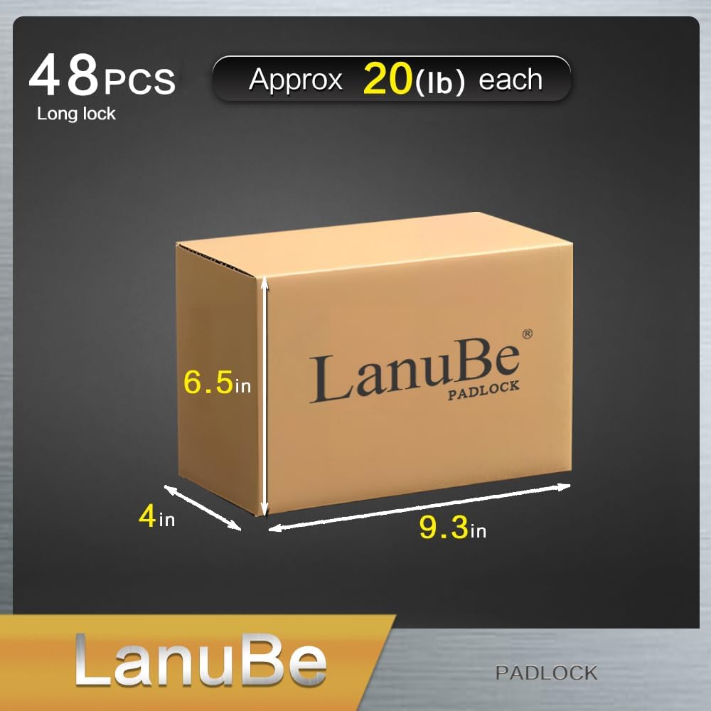 LanuBe Lock Laminated keyed Padlock (1-9/16', 40mm), keyed Alike Locks, Long Shackle,Marked Black Plastic Hoop, Pack of 48