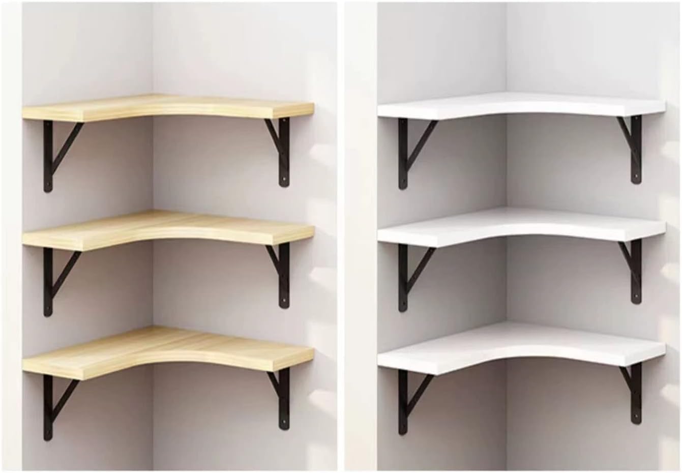 Floating Corner Shelf Wall Mounted Wood Bookshelf for Bedroom Living Room Office Bathroom White Wood 1 Tier Shelf Space Saving Storage Solution