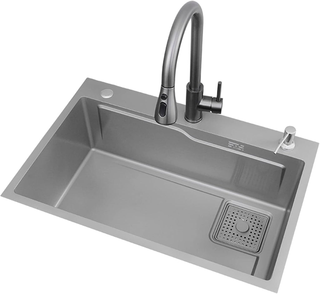 KITCHEN SINK 304 Stainless Steel Bar Prep Sink Drop in Or Undermount Single Bowl with Pull-Out Tap and Drainage Components for Courtyard Office Laundry Trough (Color : A, Size : 68x45x22cm) (A 68