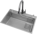 KITCHEN SINK 304 Stainless Steel Bar Prep Sink Drop in Or Undermount Single Bowl with Pull-Out Tap and Drainage Components for Courtyard Office Laundry Trough (Color : A, Size : 68x45x22cm) (A 68