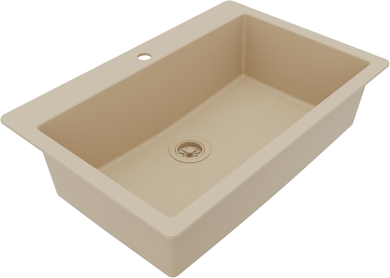 Karran 33' Drop-In Top Mount Quartz Composite Single Bowl Kitchen Sink in Bisque – Extra Deep 9' Basin, Heat Resistant, Sound Dampening, Easy Clean Surface