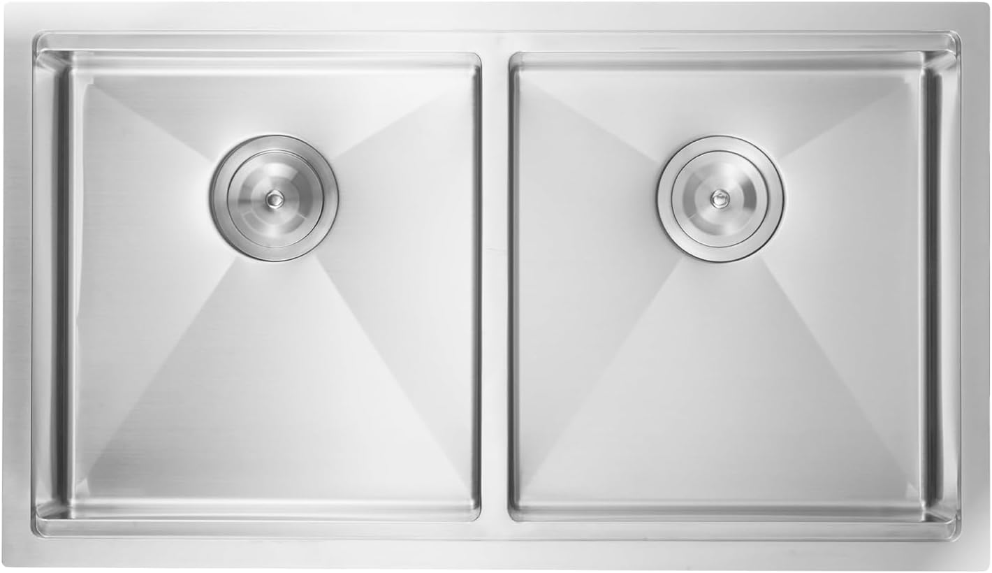 VEVOR 33 inch Kitchen Double Sink, 304 Stainless Steel Undermount Sink Drop-In Single Bowl Farmhouse Basin with Ledge & Multiple Accessories, Household Dishwasher Sinks for Prep Kitchen, Bar 33'*19'