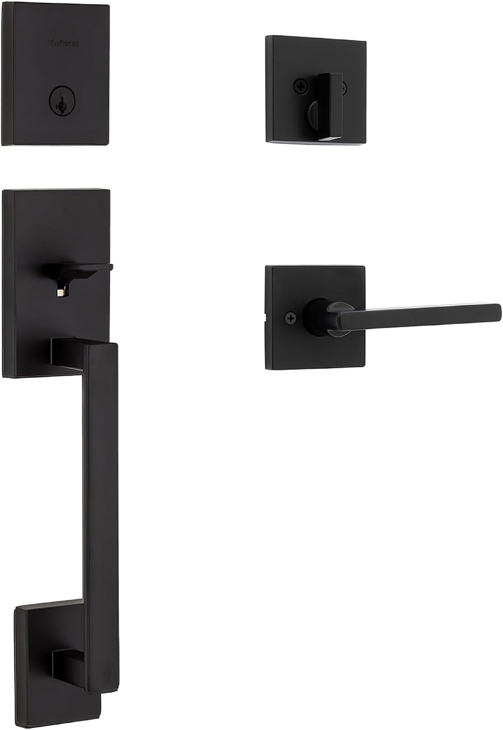 Kwikset San Clemente Front Door Lock Handle and Deadbolt Set, Entry Door Handleset Exterior with Interior Reversible Lever, Matte Black, Pick Resistant SmartKey Rekey Deadbolt Security