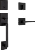 Kwikset San Clemente Front Door Lock Handle and Deadbolt Set, Entry Handleset Exterior with Interior Reversible Lever, Matte Black, Pick Resistant SmartKey Rekey Deadbolt Security