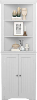 JUMMICO Corner Cabinet Corner Bathroom Cabinet with 2 Doors and 3 Tier Shelves Free Standing Corner Storage Cabinet for Bathroom, Living Room, Bedroom or Kitchen (White)