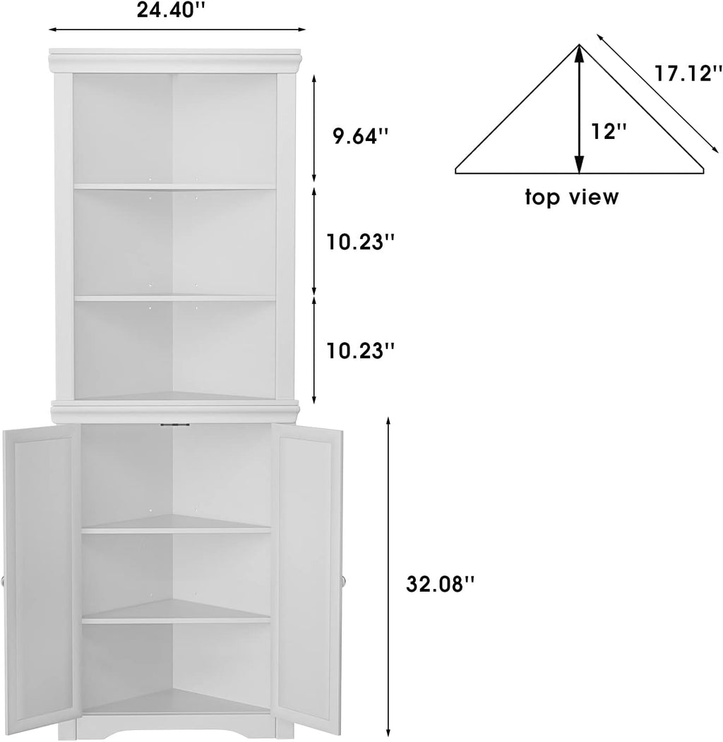 JUMMICO Corner Cabinet Corner Bathroom Cabinet with 2 Doors and 3 Tier Shelves Free Standing Corner Storage Cabinet for Bathroom, Living Room, Bedroom or Kitchen (White)