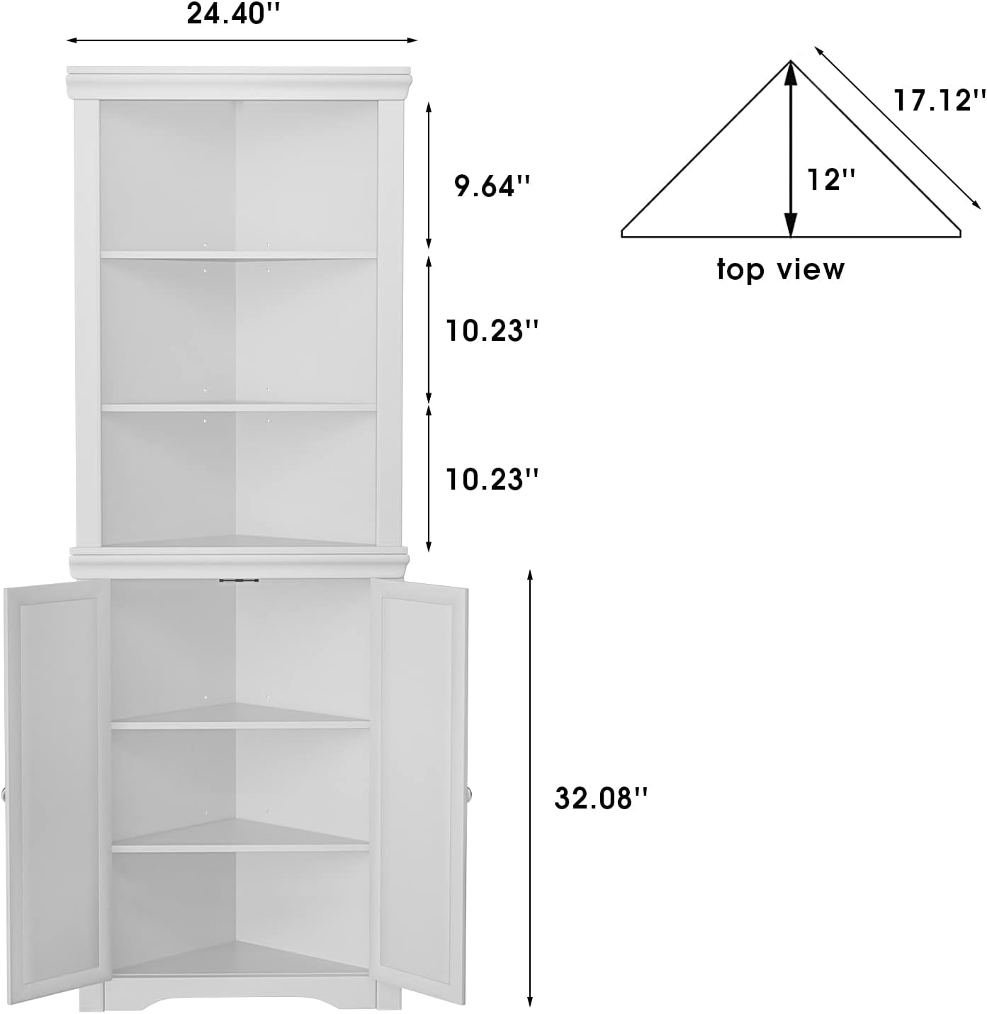 JUMMICO Corner Cabinet Corner Bathroom Cabinet with 2 Doors and 3 Tier Shelves Free Standing Corner Storage Cabinet for Bathroom, Living Room, Bedroom or Kitchen (White)