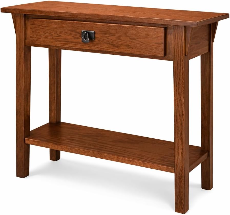 Leick Home Mission Console Table, Solid Wood, 1 Storage Drawer, Bottom Display Shelf, Narrow Depth, Easy-Assembly, For Living Room/Hallway, Russet, 30 in L x 10 in W x 28 in H, 9057-RS