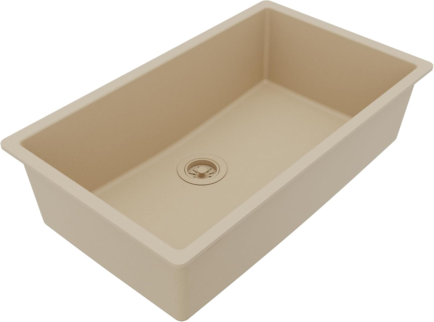 Karran Undermount 33' Large Single Bowl Granite Quartz Composite Kitchen Sink in Bisque – Extra Deep 9' Basin, Heat & Scratch Resistant, Sound Dampening, Rear Drain – QU-812