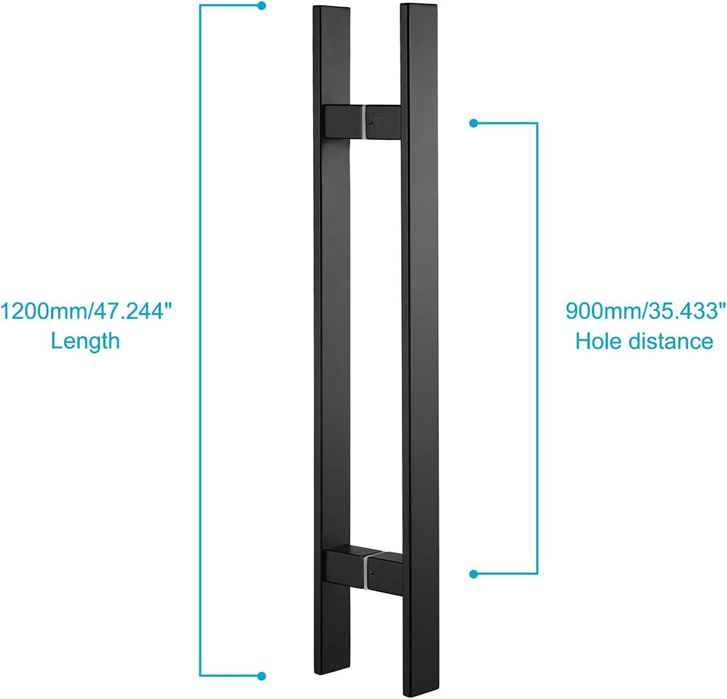 TOGU TG-6018 48 inches Solid Standoffs Heavy-Duty Commercial Grade-304 Stainless Steel Push Pull Door Handle/Barn Door Pull Handle/Glass Pulls, Matte Black Finish