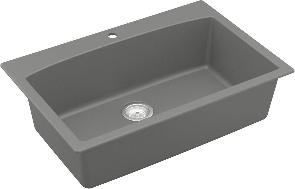 Karran QT-712 33 Inch Drop-In Quartz Composite Single Bowl Kitchen Sink, Top Mount, 1-Hole, Heat & Scratch Resistant, Easy Clean, Grey