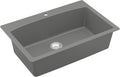 Karran QT-712 33 Inch Drop-In Quartz Composite Single Bowl Kitchen Sink, Top Mount, 1-Hole, Heat & Scratch Resistant, Easy Clean, Grey