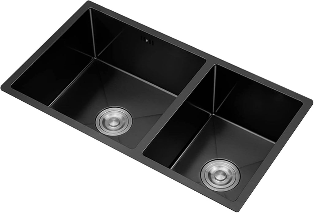 304 Stainless Steel Kitchen Sink Black Nano Double Bowl Bar & Prep Sink Square RV Sink with Downpipe and Drain Top Mount Or Undermount (Color : Black, Size : 75x43x22cm) (Black 75x43x22cm)
