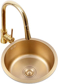 304 Stainless Steel Bar Sink Gold Single Bowl Kitchen Sink Home Small Mini Balcony Sink Drop-in Or Undermount Kitchen Decoration (Color : Gold-2, Size : 32x32cm) (Gold4 36x36cm)