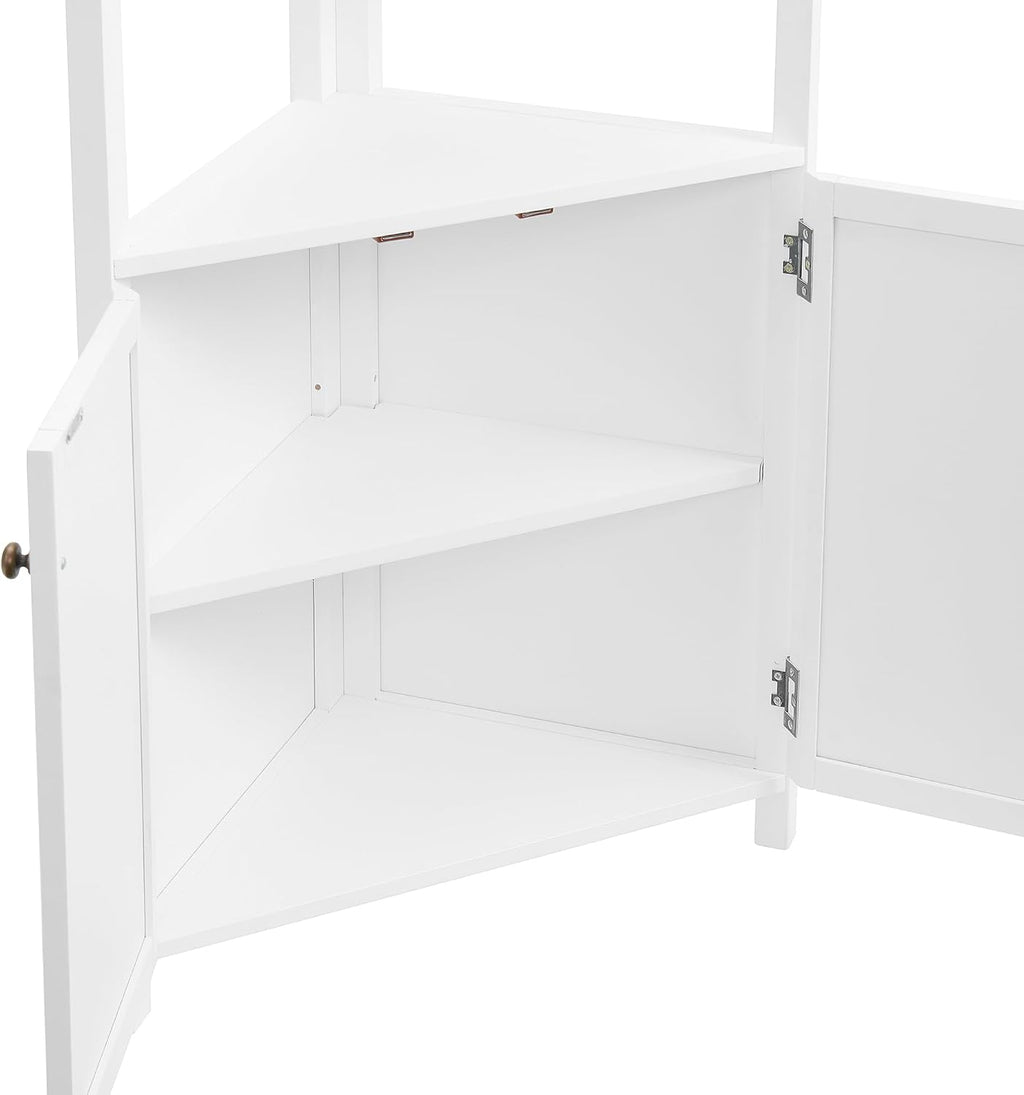 Alaterre Furniture Dover Corner Bathroom Storage Cabinet – 25' x 68' Tall Freestanding Corner Cabinet with 2 Doors, Open Shelves, Adjustable Inside Shelving, and Space-Saving Design (White)