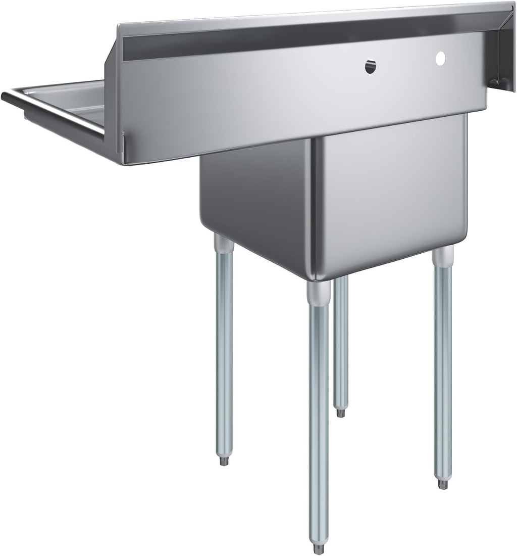 Stainless Steel Prep & Utility Sink | 304 Stainless Steel | Restaurant, Kitchen, Laundry, Garage | NSF (23 in. x 39 in. | One Bowl | Right Drainboard)