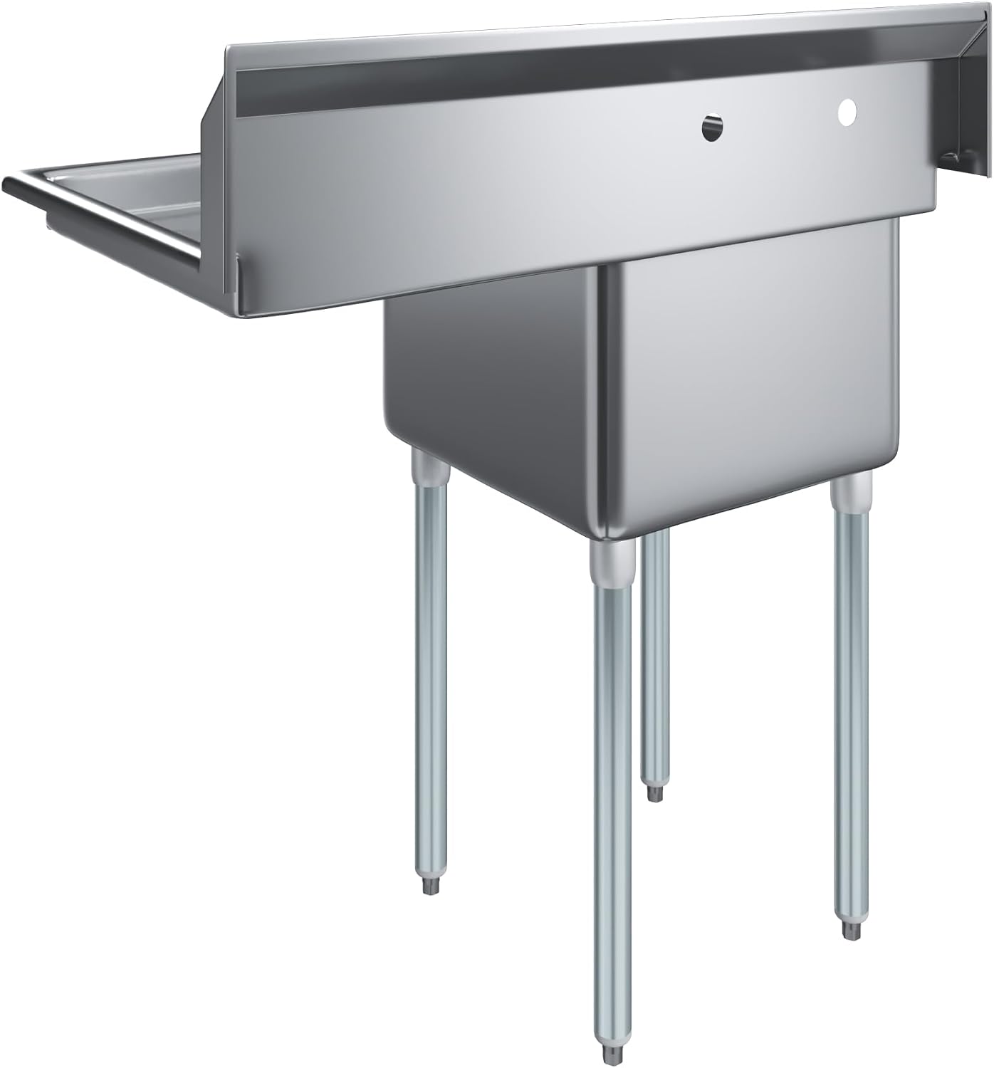Stainless Steel Prep & Utility Sink | 304 Stainless Steel | Restaurant, Kitchen, Laundry, Garage | NSF (23 in. x 39 in. | One Bowl | Right Drainboard)