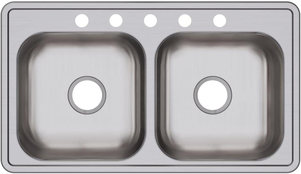 Dayton Stainless Steel 33' x 19' x 6-7/16', 5-Hole Equal Double Bowl Drop-in Sink