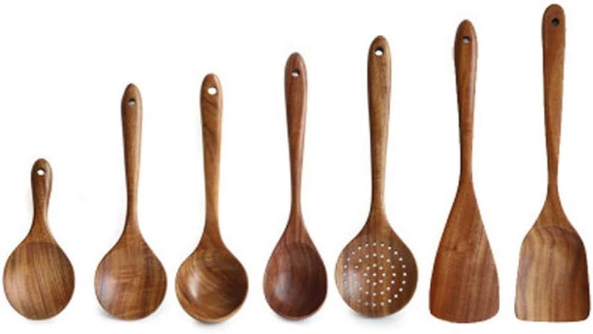 7PCs Kitchen Cooking Utensil Set Natural Wood Tableware Rice Colander Soup Skimmer Cooking Kitchenware Set Kitchen Accessories
