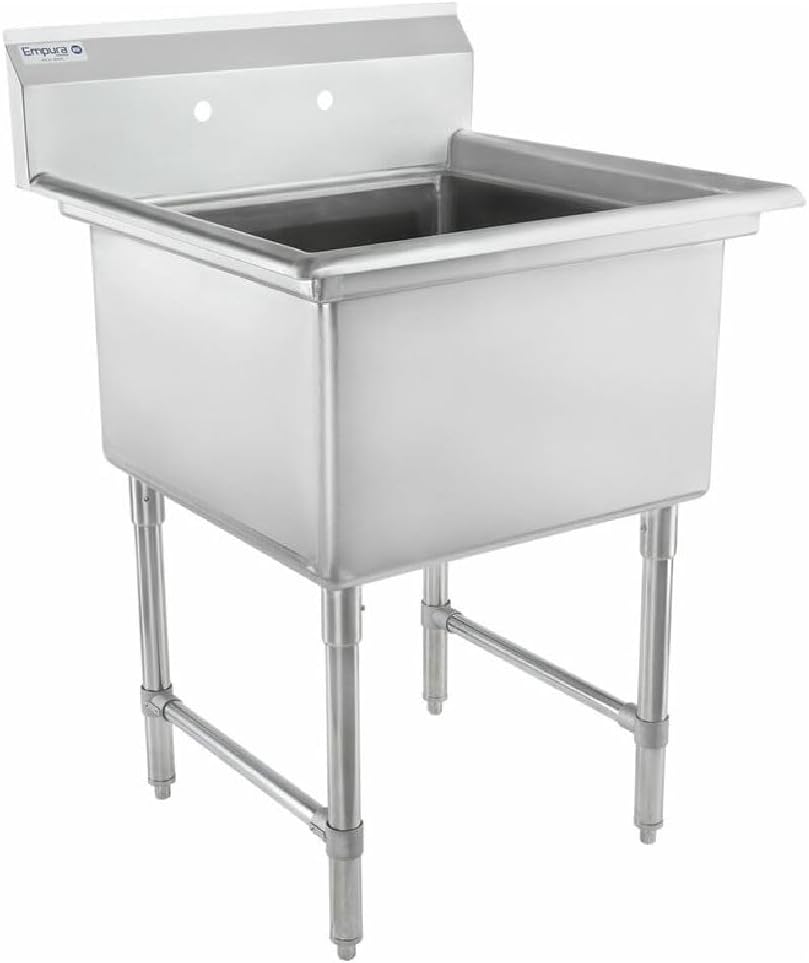 Empura 29' Wide Stainless Steel One Compartment Commercial Sink | Prep Utility 24' x 24' Bowl for Restaurant Laundry Hotel | 3.5' Drain Basket, 9.75' Backsplash, 29'W x 29.5'D x 44.25'H, 16 Gauge, NSF