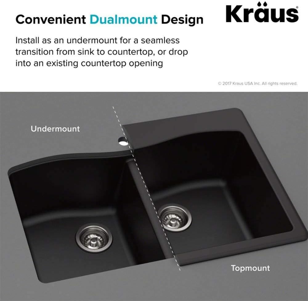 KRAUS Forteza™ 33' Dual Mount 50/50 Double Bowl Granite Kitchen Sink in Grey, KGD-52GREY