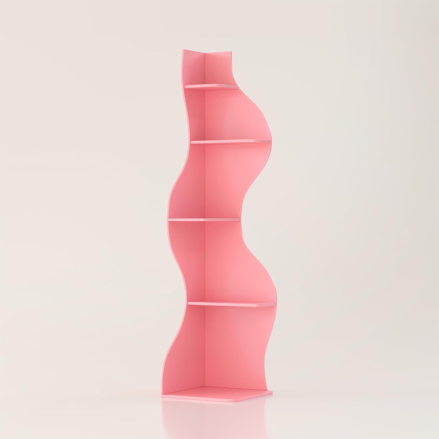 YOWOS 69.4' 5-Tier Modern Corner Bookshelf – Wavy Wooden Display Shelf with Storage, Narrow Corner Bookcase for Small Spaces, Ideal for Plants, Books & Decor (Pink)
