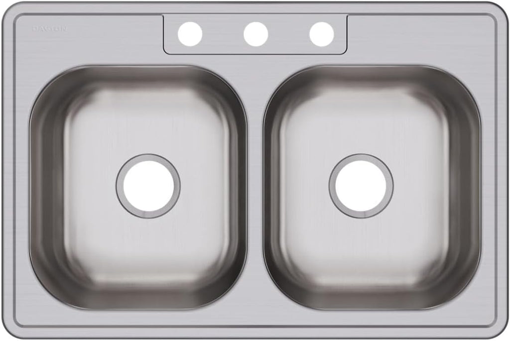 Elkay Dayton DSE233223 Equal Double Bowl Top Mount Stainless Steel Sink, 33 x 22