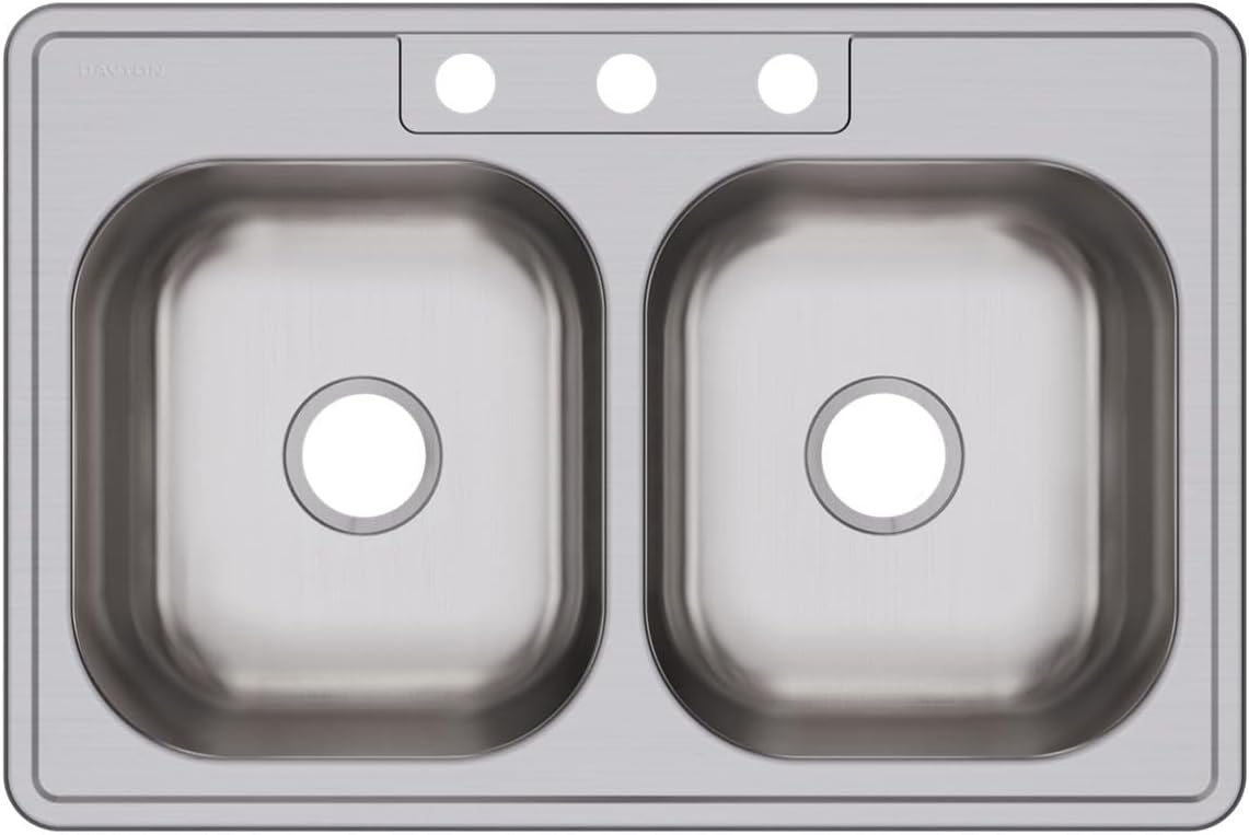 Elkay Dayton DSE233223 Equal Double Bowl Top Mount Stainless Steel Sink, 33 x 22