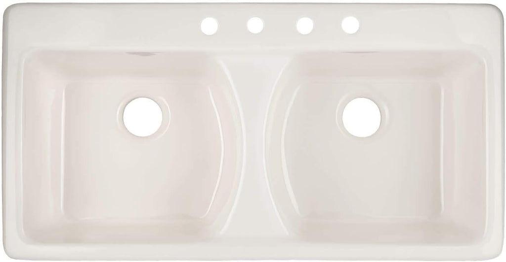 Signature Hardware 424859 Selkirk 43' Drop In Double Basin Cast Iron Kitchen Sink with 4 Faucet Holes at 8' Centers