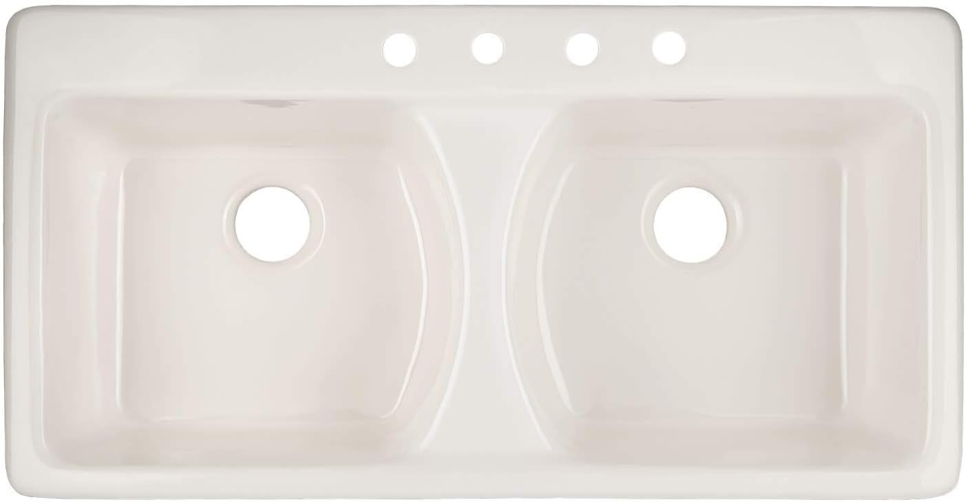 Signature Hardware 424859 Selkirk 43' Drop In Double Basin Cast Iron Kitchen Sink with 4 Faucet Holes at 8' Centers