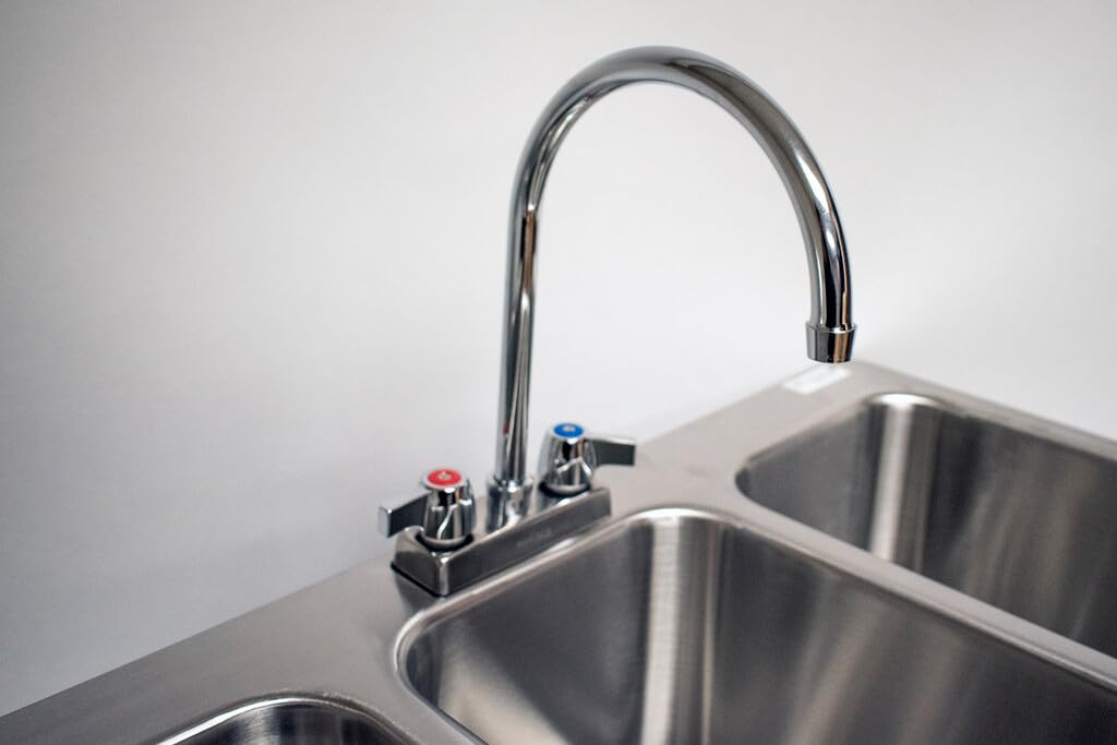 BK Resources NSF Commercial 3 Compartment Drop in Sink Faucet, 10'x14'x10' Bowl Size, 18 Gauge T-304 Stainless Steel, Top Mount, 8' Gooseneck Faucet, Seamless Deep Drawn Construction