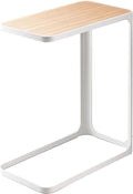 YAMAZAKI Home Small Metal and Wood Bedside Compact Side Table for Modern Living Room - Narrow C Shaped Slim End Table Steel One Size White
