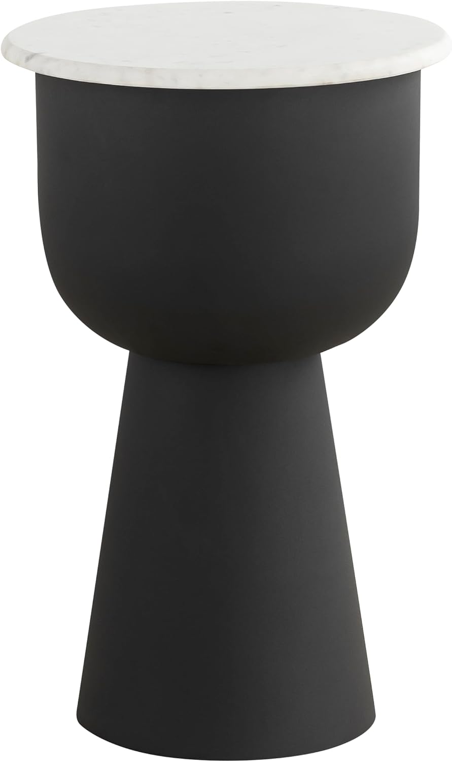 NILA Black Side Table with White Marble Top – 14' Round End Table – Modern Accent Table for Living Room, Bedroom, Bedside Storage – Elegant Small Space Furniture