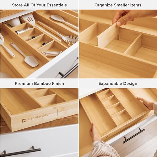 KitchenEdge Premium Silverware, Flatware and Utensil Organizer - Expandable from 16 to 28 In and Adjustable Kitchen Drawer Organizer - Expandable from 16 to 28 In Bundle