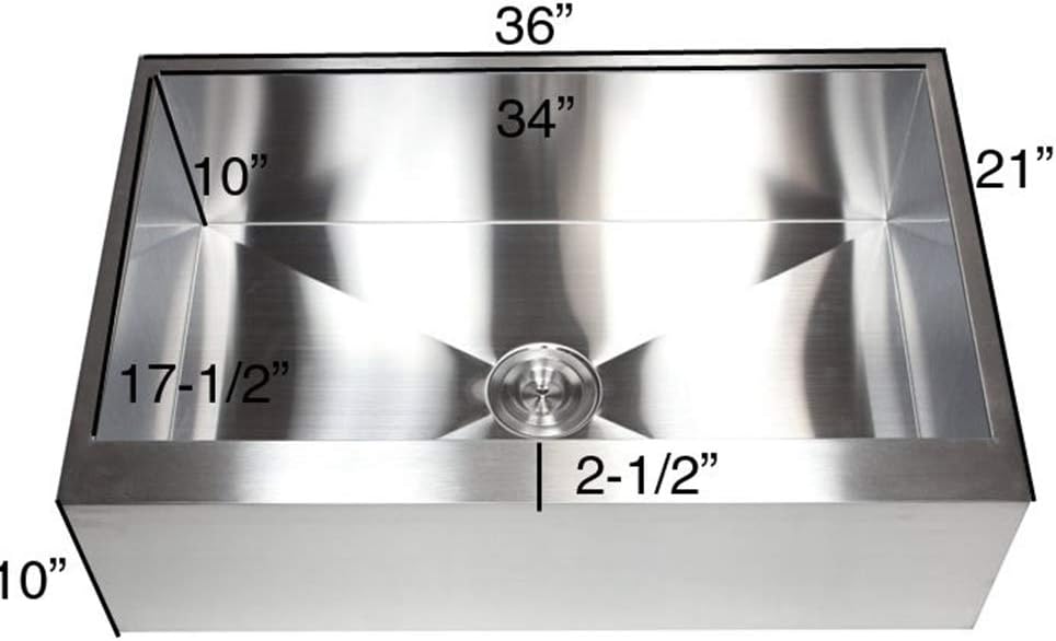 Contemporary Durable Zero Radius 16 Gauge Stainless Steel Single Bowl Apron Front Farmhouse Kitchen Sink with Lift-out Basket Strainer (36 Inch Flat Front)
