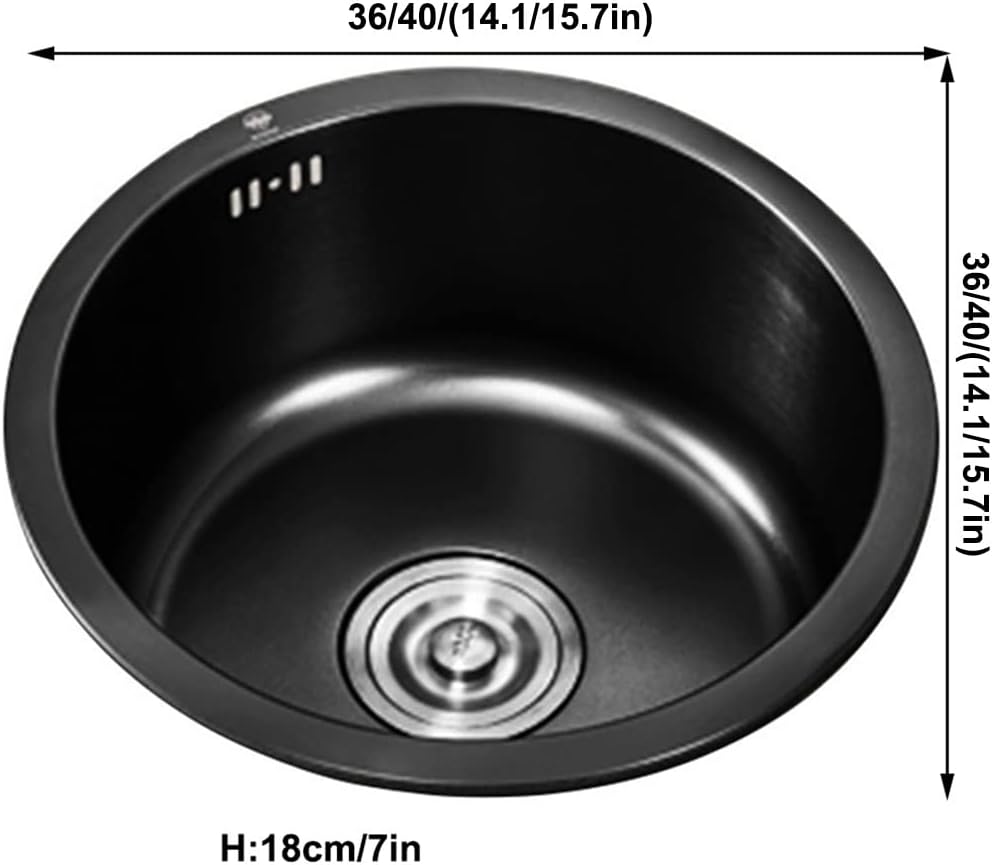 Single Bowl Kitchen Bar Sink Black Wet Bar & Prep Sink 304 Stainless Steel RV Sink with Pull Out Faucet & Drain Top Mount Or Undermount (Black 36x36x18cm)