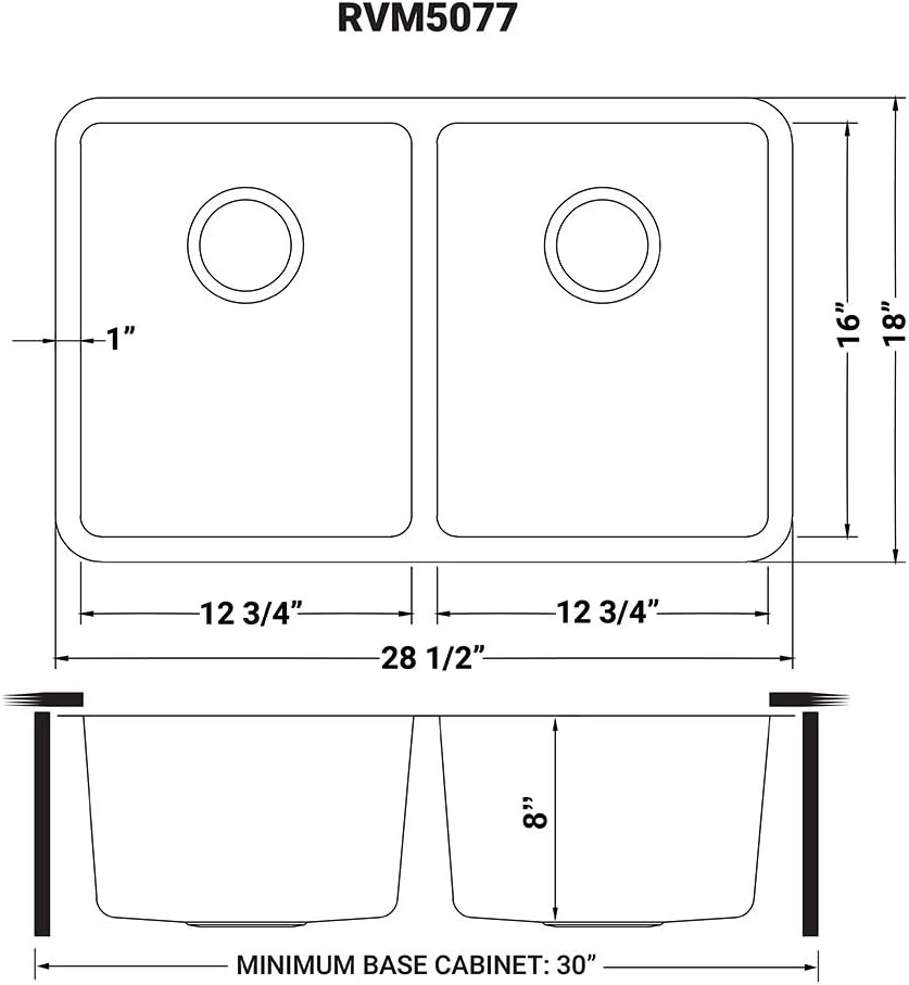 Ruvati 28- inch Undermount Kitchen Sink – 50/50 Double Bowl Kitchen Sink, 16 Gauge T-304 Stainless Steel Sinks, Undermount Sinks, Brushed Finish – RVM5077