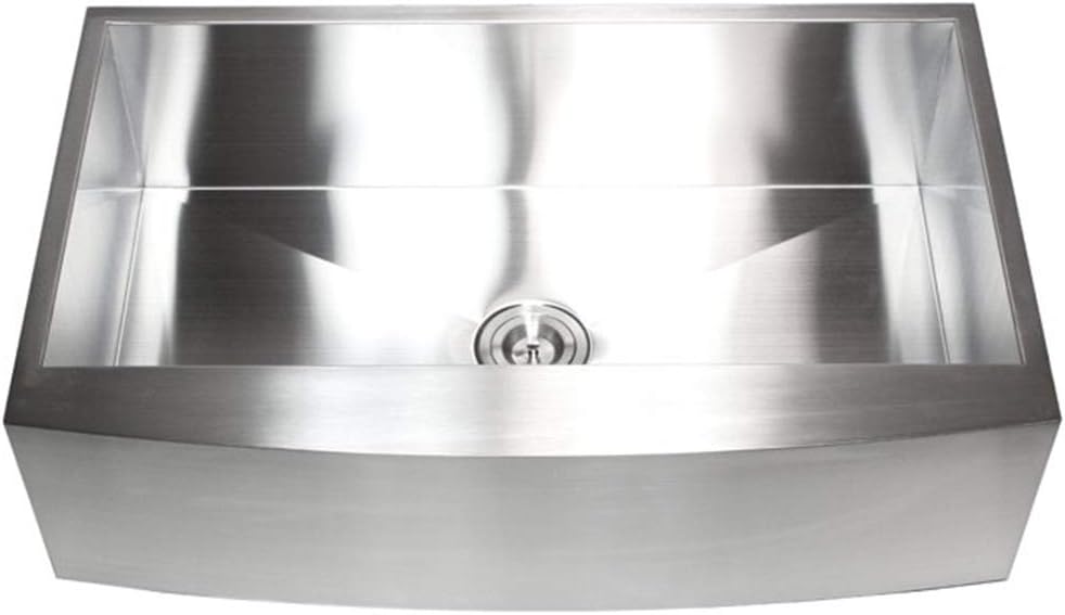 Contemporary Durable Zero Radius 16 Gauge Stainless Steel Single Bowl Apron Front Farmhouse Kitchen Sink with Lift-out Basket Strainer (36 Inch Curve Front)