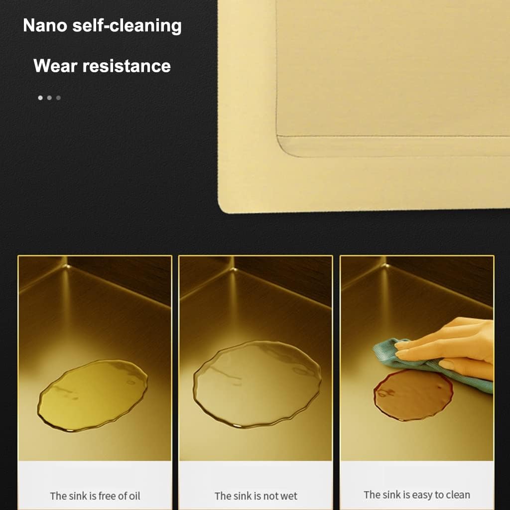 Kitchen Sink Gold Stainless Steel Metal Dishwashing Pool Single Bowl Bar Prep with Multi-Functional Pull Out Faucet & Movable Basin Drain Component (Color : Gold, Size : 80x46x22cm) (Gold 60x46x22