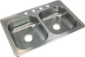 Transolid STDE33226-4 Select 4-Hole Drop-in 50/50 Double Bowl 22-Gauge Stainless Steel Kitchen Sink, 33-in x 22-in x 6-in, Brushed Finish