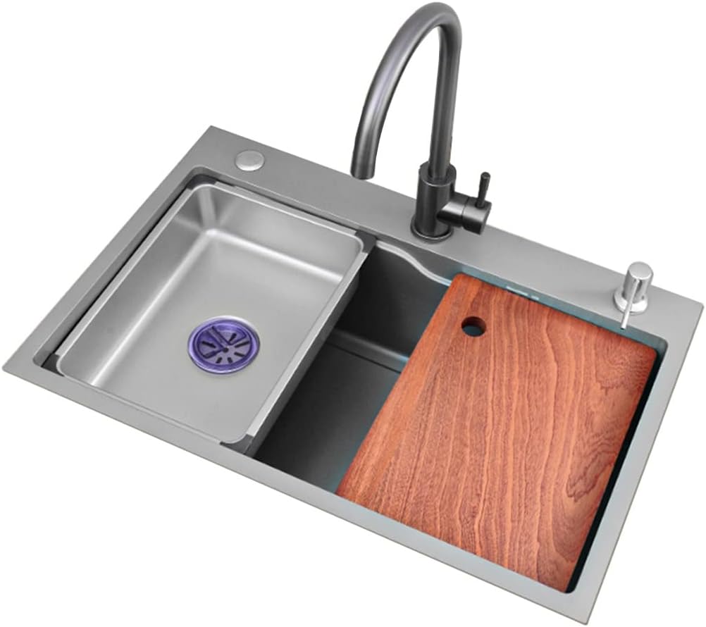 Home Décor Bar Sink Stainless Steel Single Bowl Kitchen Sink Drop-in or Undermount with Big Bend Faucet and Installation Kit Suitable (75 * 45 * 21Cm
